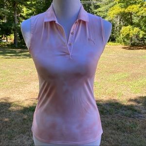 PUMA GIRLS TOP SHIRT POLO PINK WHITE SLEEVELESS STRETCH COLLAR BUTTONS Size M